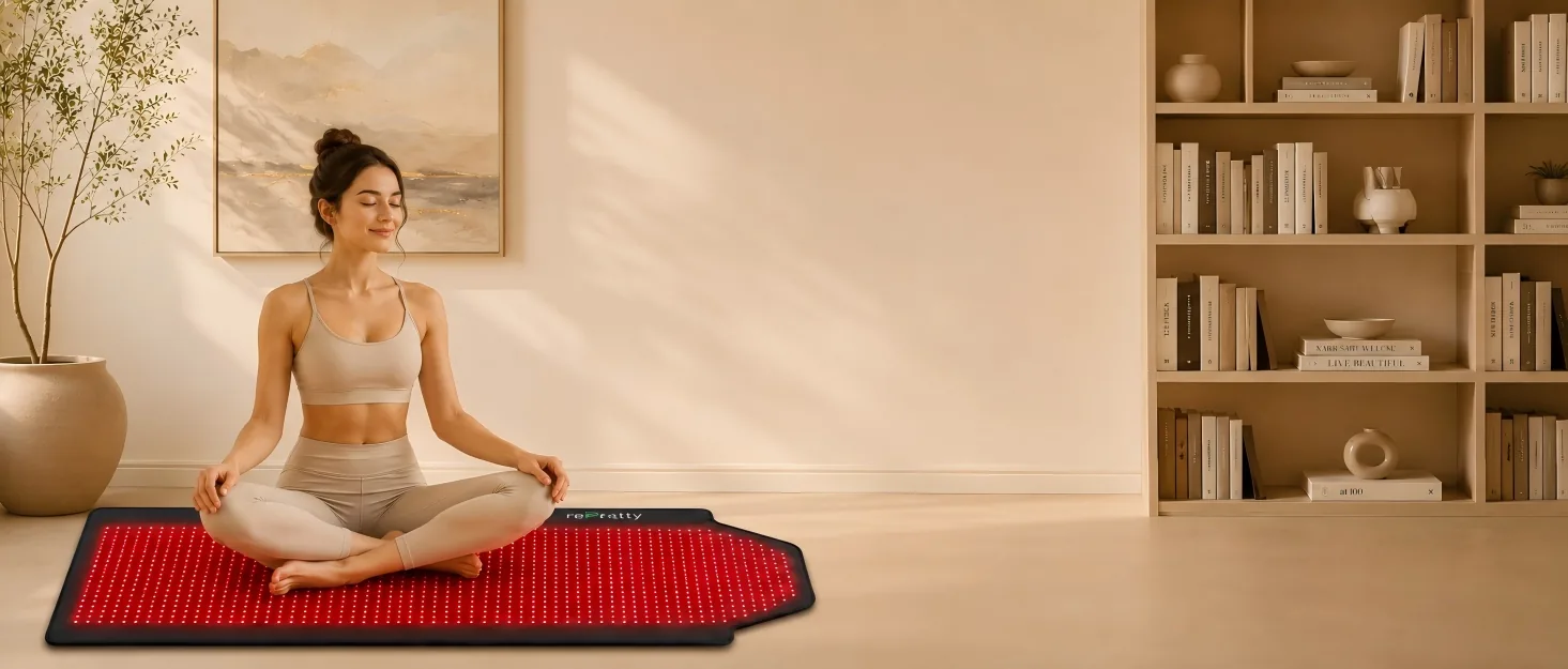 Full-size rePretty red light mat in a calm home setting